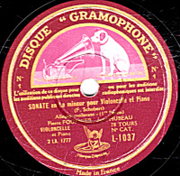 78 Trs 30 Cm  état  B -  Pierre FOURNIER Jean HUBEAU - Violoncelle Et Piano - SONATE - 78 T - Disques Pour Gramophone