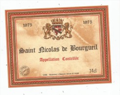 étiquette De Vin , 1975 , SAINT NICOLAS DE BOURGUEIL , 74 Cl , VIVAL Négociant à Amboise - Autres & Non Classés