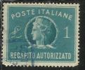 ITALIA REPUBBLICA ITALY REPUBLIC 1947 RECAPITO AUTORIZZATO TURRITA LIRE 1 LIRA USATO USED OBLITERE´ - Fiscali