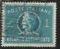 ITALIA REPUBBLICA ITALY REPUBLIC 1947 RECAPITO AUTORIZZATO TURRITA LIRE 1 LIRA USATO USED OBLITERE´ - Fiscali