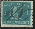 ITALIA REPUBBLICA ITALY REPUBLIC 1947 RECAPITO AUTORIZZATO TURRITA LIRE 1 LIRA USATO USED OBLITERE´ - Fiscaux