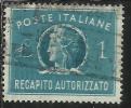 ITALIA REPUBBLICA ITALY REPUBLIC 1947 RECAPITO AUTORIZZATO TURRITA LIRE 1 LIRA USATO USED OBLITERE´ - Fiscali