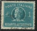 ITALIA REPUBBLICA ITALY REPUBLIC 1947 RECAPITO AUTORIZZATO TURRITA LIRE 1 LIRA USATO USED OBLITERE´ - Fiscali