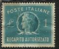 ITALIA REPUBBLICA ITALY REPUBLIC 1947 RECAPITO AUTORIZZATO TURRITA LIRE 1 LIRA USATO USED OBLITERE´ - Fiscali