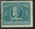 ITALIA REPUBBLICA ITALY REPUBLIC 1947 RECAPITO AUTORIZZATO TURRITA LIRE 1 LIRA USATO USED OBLITERE´ - Fiscaux