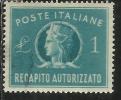 ITALIA REPUBBLICA ITALY REPUBLIC 1947 RECAPITO AUTORIZZATO TURRITA LIRE 1 LIRA USATO USED OBLITERE´ - Fiscali
