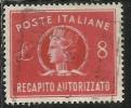 ITALIA REPUBBLICA ITALY REPUBLIC 1947 RECAPITO AUTORIZZATO TURRITA LIRE 8 USATO USED OBLITERE´ - Fiscaux