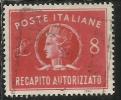 ITALIA REPUBBLICA ITALY REPUBLIC 1947 RECAPITO AUTORIZZATO TURRITA LIRE 8 USATO USED OBLITERE´ - Fiscali