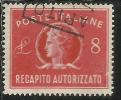 ITALIA REPUBBLICA ITALY REPUBLIC 1947 RECAPITO AUTORIZZATO TURRITA LIRE 8 USATO USED OBLITERE´ - Fiscali