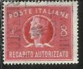 ITALIA REPUBBLICA ITALY REPUBLIC 1947 RECAPITO AUTORIZZATO TURRITA LIRE 8 USATO USED OBLITERE´ - Fiscali