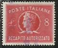 ITALIA REPUBBLICA ITALY REPUBLIC 1947 RECAPITO AUTORIZZATO TURRITA LIRE 8 USATO USED OBLITERE´ - Fiscales