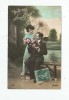 Cp , Couple , Heureux Anniversaire , Fleur , Ombrelle , Voyagée 1911 - Paare