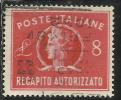 ITALIA REPUBBLICA ITALY REPUBLIC 1947 RECAPITO AUTORIZZATO TURRITA LIRE 8 USATO USED OBLITERE´ - Revenue Stamps