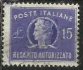 ITALIA REPUBBLICA ITALY REPUBLIC 1949 1952 RECAPITO AUTORIZZATO TURRITA LIRE 15 RUOTA WHEEL USATO USED OBLITERE´ - Revenue Stamps