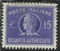 ITALIA REPUBBLICA ITALY REPUBLIC 1949 1952 RECAPITO AUTORIZZATO TURRITA LIRE 15 RUOTA WHEEL USATO USED OBLITERE´ - Revenue Stamps