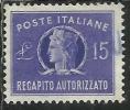 ITALIA REPUBBLICA ITALY REPUBLIC 1949 1952 RECAPITO AUTORIZZATO TURRITA LIRE 15 RUOTA WHEEL USATO USED OBLITERE´ - Revenue Stamps