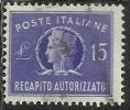 ITALIA REPUBBLICA ITALY REPUBLIC 1949 1952 RECAPITO AUTORIZZATO TURRITA LIRE 15 RUOTA WHEEL USATO USED OBLITERE´ - Revenue Stamps