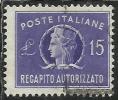 ITALIA REPUBBLICA ITALY REPUBLIC 1949 1952 RECAPITO AUTORIZZATO TURRITA LIRE 15 RUOTA WHEEL USATO USED OBLITERE´ - Revenue Stamps