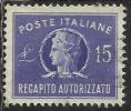 ITALIA REPUBBLICA ITALY REPUBLIC 1949 1952 RECAPITO AUTORIZZATO TURRITA LIRE 15 RUOTA WHEEL USATO USED OBLITERE´ - Revenue Stamps