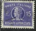 ITALIA REPUBBLICA ITALY REPUBLIC 1949 1952 RECAPITO AUTORIZZATO TURRITA LIRE 15 RUOTA WHEEL USATO USED OBLITERE´ - Revenue Stamps