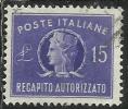 ITALIA REPUBBLICA ITALY REPUBLIC 1949 1952 RECAPITO AUTORIZZATO TURRITA LIRE 15 RUOTA WHEEL USATO USED OBLITERE´ - Revenue Stamps