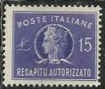 ITALIA REPUBBLICA ITALY REPUBLIC 1949 1952 RECAPITO AUTORIZZATO TURRITA LIRE 15 RUOTA WHEEL USATO USED OBLITERE´ - Revenue Stamps