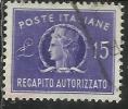 ITALIA REPUBBLICA ITALY REPUBLIC 1949 1952 RECAPITO AUTORIZZATO TURRITA LIRE 15 RUOTA WHEEL USATO USED OBLITERE´ - Revenue Stamps