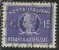 ITALIA REPUBBLICA ITALY REPUBLIC 1949 1952 RECAPITO AUTORIZZATO TURRITA LIRE 15 RUOTA WHEEL USATO USED OBLITERE´ - Revenue Stamps