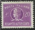 ITALIA REPUBBLICA ITALY REPUBLIC 1949 1952 RECAPITO AUTORIZZATO TURRITA LIRE 20 RUOTA WHEEL USATO USED OBLITERE´ - Revenue Stamps