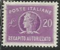 ITALIA REPUBBLICA ITALY REPUBLIC 1949 1952 RECAPITO AUTORIZZATO TURRITA LIRE 20 RUOTA III WHEEL USATO USED OBLITERE´ - Revenue Stamps