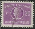 ITALIA REPUBBLICA ITALY REPUBLIC 1949 1952 RECAPITO AUTORIZZATO TURRITA LIRE 20 RUOTA III WHEEL USATO USED OBLITERE´ - Revenue Stamps