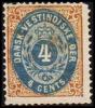 1873-1874. Bi-coloured. 4 C. Brown/blue. Normal Frame. Perf. 14x13½. 2. Print. (Michel: 7 Ib) - JF180551 - Deens West-Indië