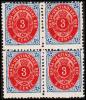 1896-1906. Bi-coloured. 3 C. Blue/red. Inverted Frame. Perf. 12 3/4. Variety. 4-block. (Michel: 17 II (AFA 6Byx)) - JF18 - Dänisch-Westindien