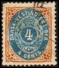 1896-1906. Bi-coloured. 4 C. Blue/brown. Inverted Frame. Perf. 12 3/4. Defective. (Michel: 18 II) - JF180565 - Danish West Indies