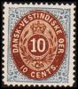 1876-1879. Bi-coloured. 10 C. Dark Ultramarine/dark Brown. 3rd Print. Normal Frame. Per... (Michel: 11 Ia) - JF180586 - Dänisch-Westindien