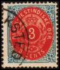 1873-1874. Bi-coloured. 3 C. Blue/red. Inverted Frame. Perf. 14x13½. FREDERIKSTED. (Michel: 6 IIb) - JF180502 - Deens West-Indië