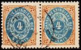 1896-1906. Bi-coloured. 4 C. Blue/brown. Normal Frame. Perf. 12 3/4. Pos 23 Or 75. Pair. (Michel: 18 I) - JF180567 - Danish West Indies