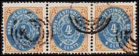 1873-1874. Bi-coloured. 4 C. Brown/blue. Normal Frame. Perf. 14x13½. 3-strip. (Michel: 7 Ib) - JF180541 - Deens West-Indië