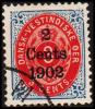 1902. Surcharge. Copenhagen Surcharge. 2 Cents 1902 On 3 C. Blue/red. Inverted Frame. (Michel: 25 II) - JF180536 - Danish West Indies