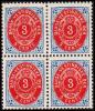 1896-1906. Bi-coloured. 3 C. Blue/red. Inverted Frame. Perf. 12 3/4. 4-Block. (Michel: 17 II) - JF180519 - Danish West Indies