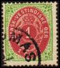 1873-1874. Bi-coloured. 1 C. Green/red. Normal Frame. Perf. 14x13½. 5th Print. (Michel: 5 Ib) - JF180436 - Danish West Indies