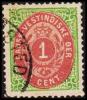 1873-1874. Bi-coloured. 1 C. Green/red. Normal Frame. Perf. 14x13½. 6th Print. (Michel: 5 Ib) - JF180441 - Deens West-Indië