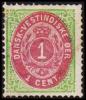 1873-1874. Bi-coloured. 1 C. Green/red. Normal Frame. Perf. 14x13½. 2nd Print. (Michel: 5 Ib) - JF180431 - Dänisch-Westindien