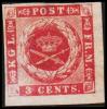 1866. 3 C. Carmine-rose, Burlage C Or D. Pl. 1 Pos 100. Thin Spot. (Michel: 2) - JF180402 - Deens West-Indië