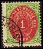 1873-1874. Bi-coloured. 1 C. Green/red. Normal Frame. Perf. 14x13½. 5th Print. (Michel: 5 Ib) - JF180437 - Danish West Indies