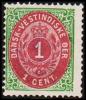 1873-1874. Bi-coloured. 1 C. Green/red. Normal Frame. Perf. 14x13½. 6th Print. (Michel: 5 Ib) - JF180444 - Dänisch-Westindien