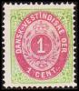 1873-1874. Bi-coloured. 1 C. Green/red. Normal Frame. Perf. 14x13½. 4th Print. Pos 55. (Michel: 5 Ib) - JF180435 - Dänisch-Westindien