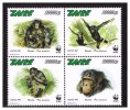 ZAIRE (CONGO KINSHASA) 1997  WWF Bonobo 4 Values In Block Of 4 MNH - Neufs