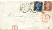 LSAU10BG- GRANDE BRETAGNE VICTORIA BICOLORE  2p+1p SUR LETTRE DE MARS 1875 POUR LA FRANCE - Cartas