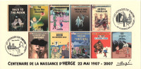 FRANCE 2007 N°62 Albums Fictifs + 2 Cachets Premier Jour FDC TINTIN KUIFJE TIM HERGE GUEBWILLER - Hergé